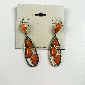 Costume Dangle Earrings Orange Half Circles Blue Teardrop A-2